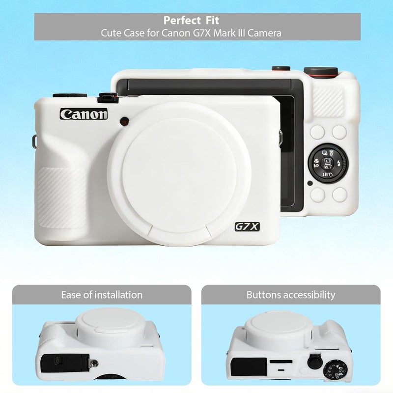 Frevyve Case for Canon G7X Mark III Camera, Soft Silicone Protective Case, Powershot G7X Mark III Sleeve with Removable Lens Cover & Screen Protector Accessories, Slim Fit, Anti-Scratch (White) - Image 3